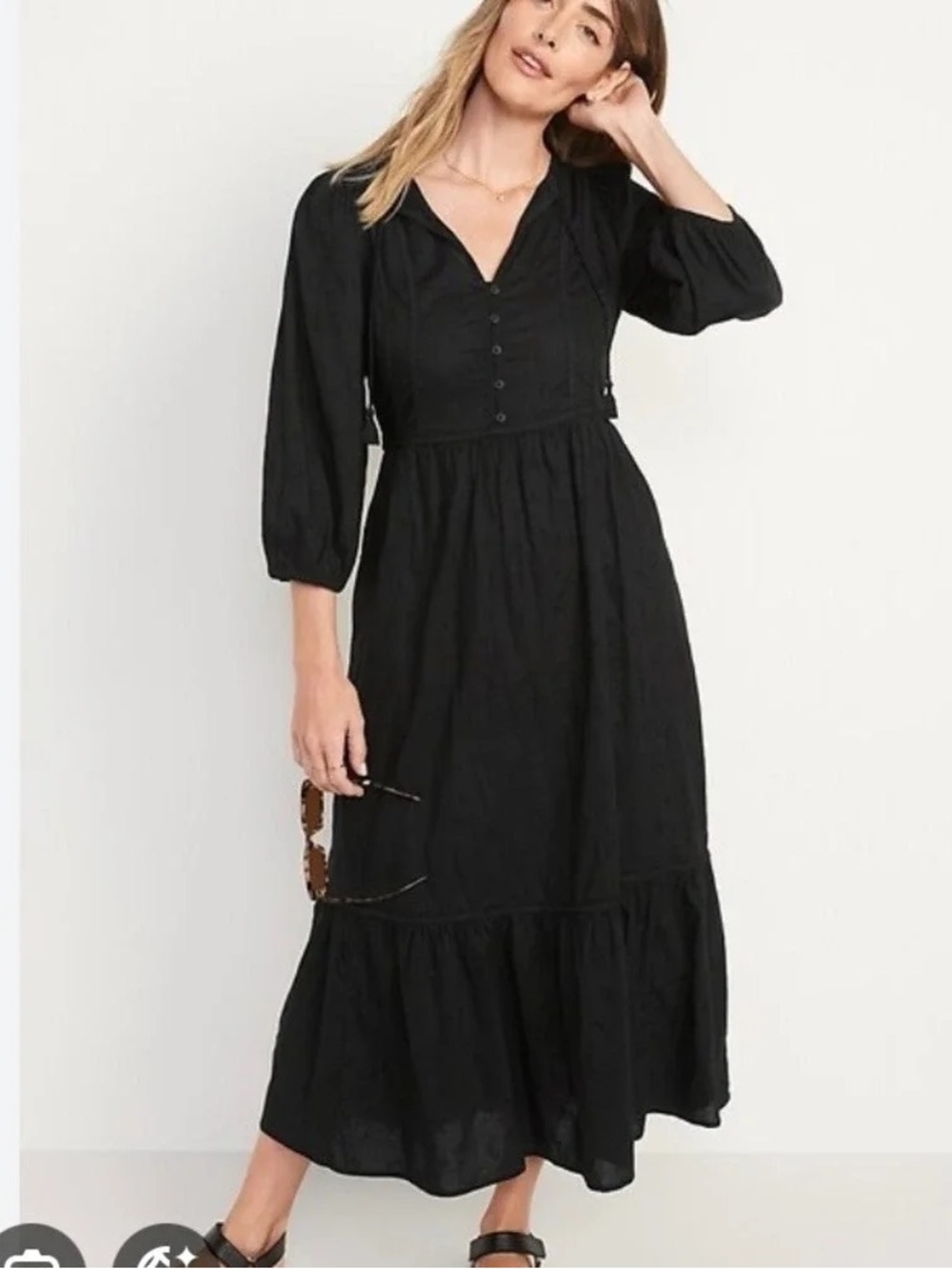 Old Navy Embroidered 3/4 Sleeve All-Day Maxi Swing Dress